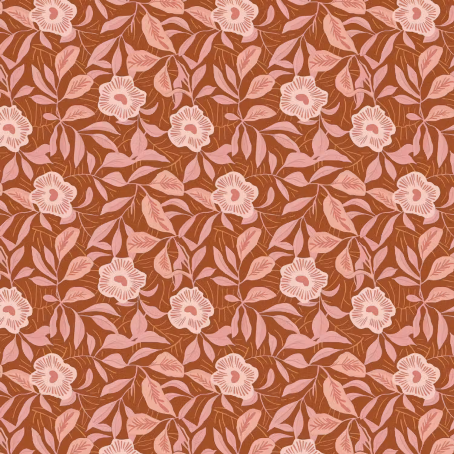 Behang - Patroon - Bladeren - Terracotta