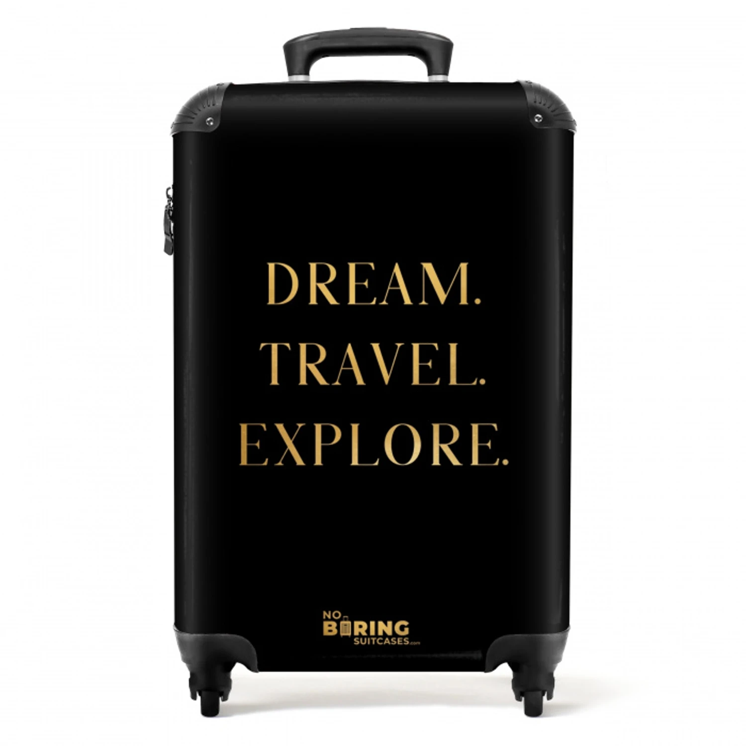 Quotes - Dream travel explore - Goud - Reizen - Zwart NBS - Handbagage koffer - Unisex middel -productfoto_recht