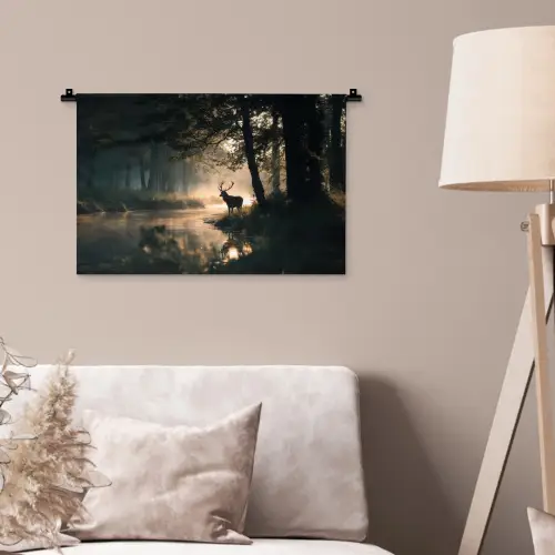 Hert - Bosbeek - Mystiek Wandkleed katoen klein -sfeer4