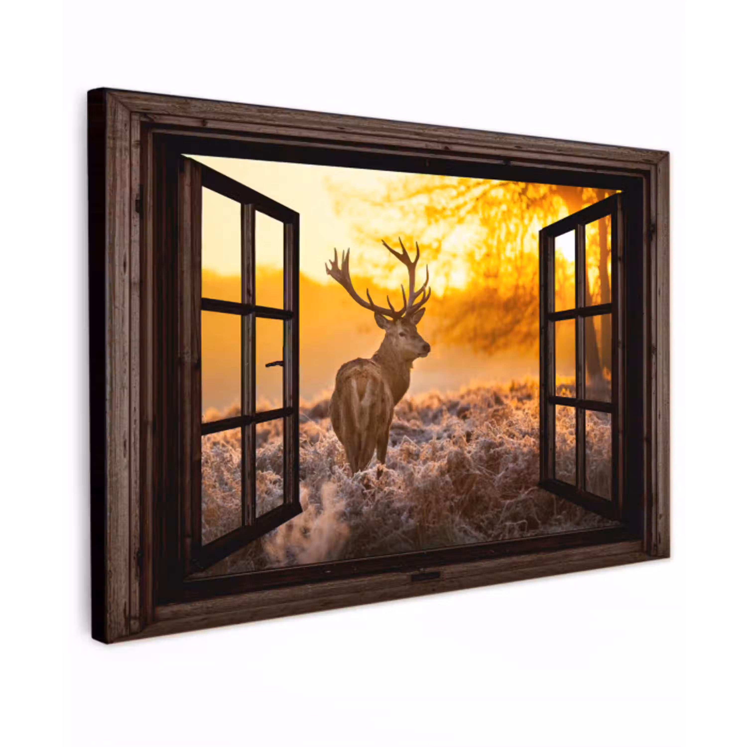 Hert - Herfst - Dieren - Natuur - Bos - Doorkijk Tuinposter op houten frame 2 cm dik klein -3d