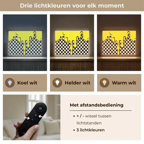 Geblokt - Grafisch - Vloeistof - Geel Light Box met batterij (Wandlamp) middel -USP_lichtkleurNL