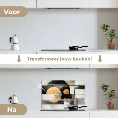 Abstract - Goud - Zilver - Vormen - Aesthetic - Modern keuken achterwand spatscherm klein -voor_na_NL