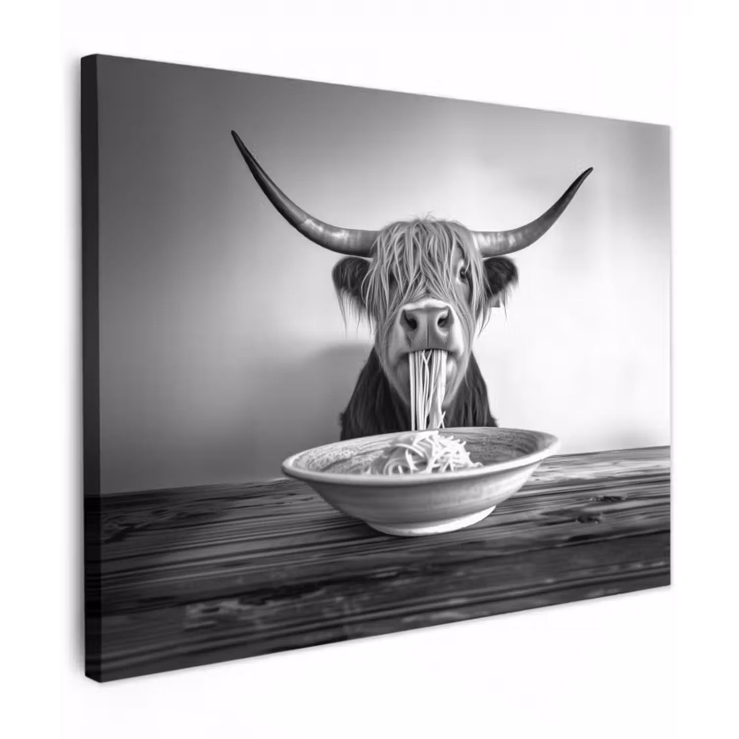 Leinwandbild - Schottischer Highlander - Spaghetti - Tiere - Schwarz und weiß