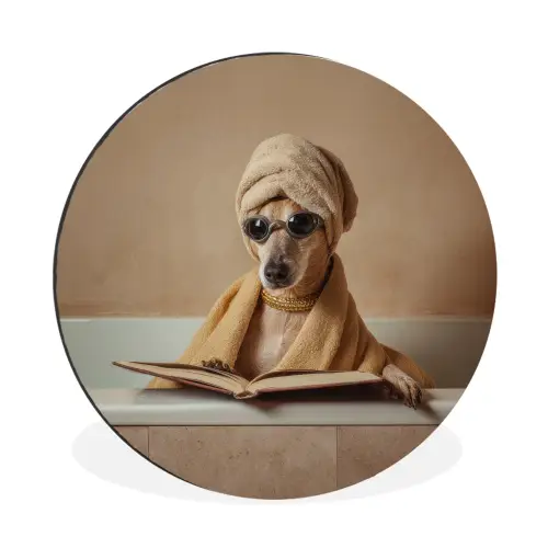 Bad - Hond - Boek - Zonnebril Wandcirkel aluminium klein -3d