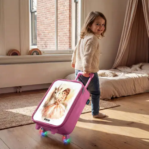 Prinses in jurk met witte eenhoorn Kinderkoffer - Roze klein -sfeer1