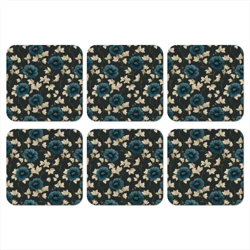 Botanisch - Bloemen - Blauw onderzetter kurk middel 366 -3d