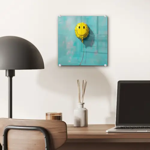 Ballon - Geel - Smiley plexiglas 5mm klein -sfeer6
