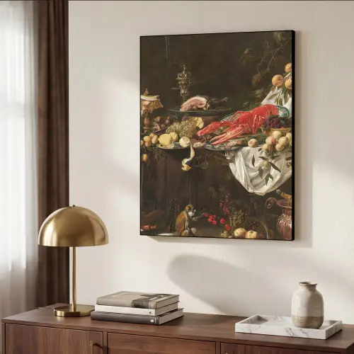 Pronkstilleven - Adriaen van Utrecht - Olieverf Textielframe zwart klein -sfeer3
