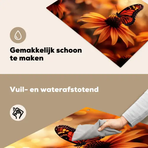 Vlinder - Bloemen - Oranje Inductie beschemer met haakjes klein -ky-schoon-nl
