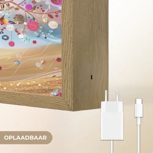 Levensboom - Goud - Kleurrijk - Abstract - Aesthetic Light Box met batterij (Wandlamp) middel -USP_websiteoplaadbaarNL