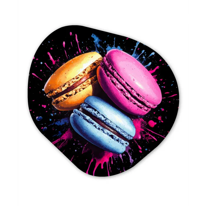 Macarons - Dessert - Graffiti - Kleurrijk - Roze - Blauw - Geel Wandcirkel Organisch Forex 3mm klein -3d