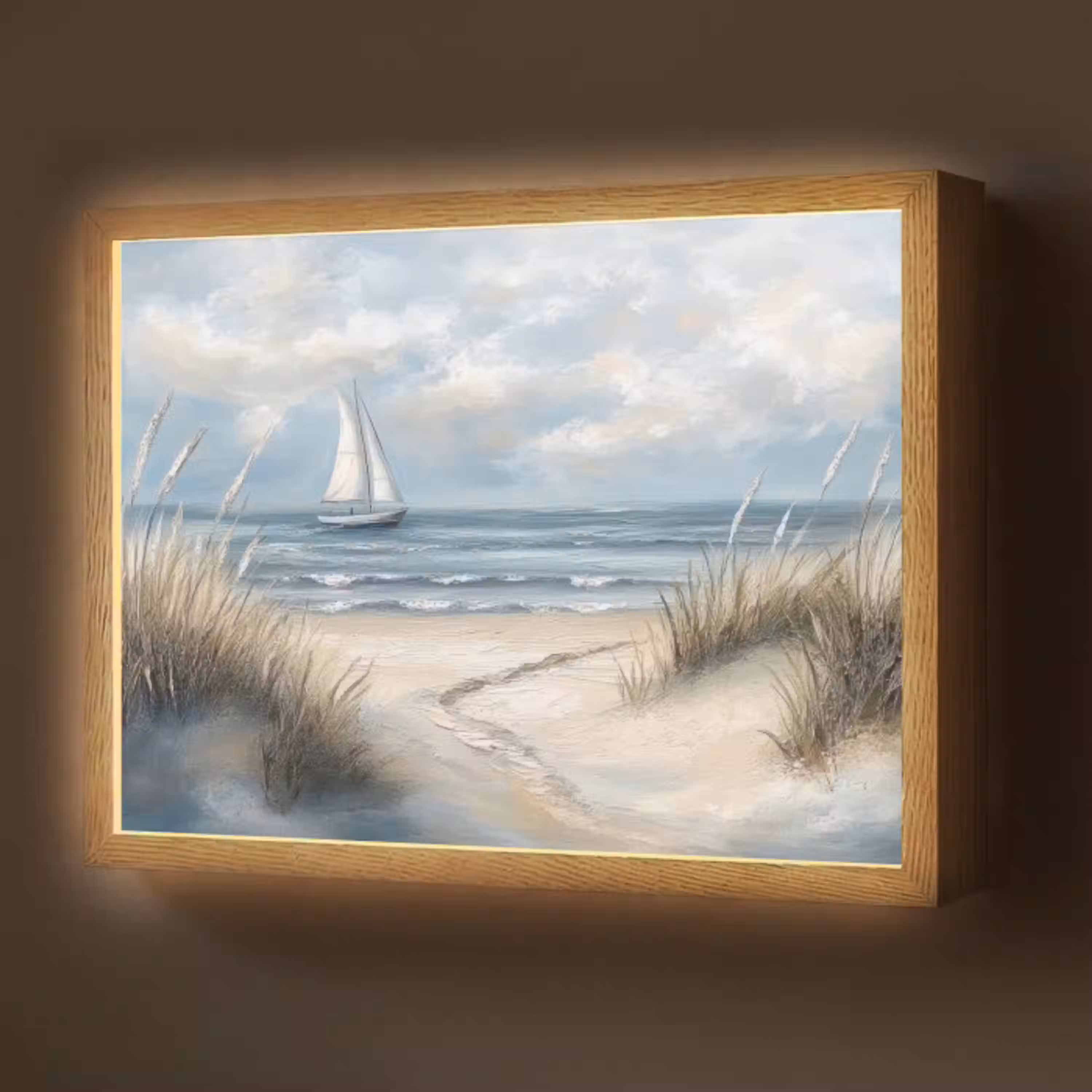 Zee - Zeilboot - Strand - Duinen - Vintage Light Box met batterij (Wandlamp) middel -z3d_website