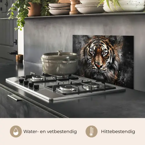 Tijger - Dieren - Portret - Luxe - Zwart keuken achterwand spatscherm klein -usp_NL