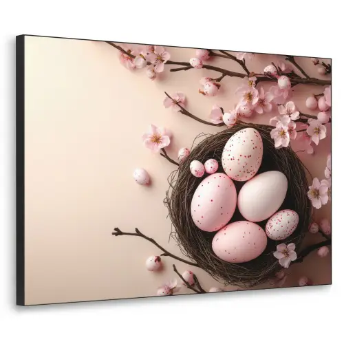 Roze - Bloesems - Eieren Textielframe zwart klein -3d