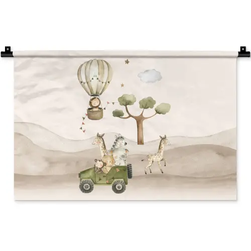 Wilde dieren - Safari - Watercolor - Luchtballon Wandkleed katoen klein -zz3d