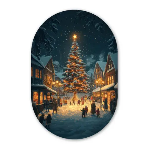 Kerstfeest - Dorp - Donker Wandcirkel Ovaal Forex klein -3d