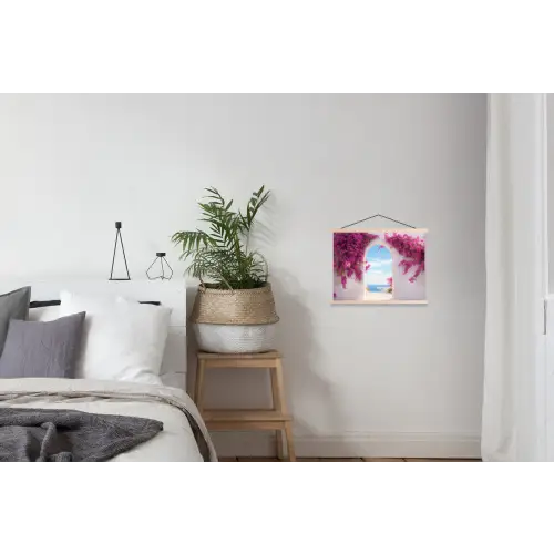 Zee - Roze - Bloemen - Poort textielposter latten blank klein -woonkamer