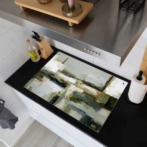 Penseelstreken - Groen - Abstract - Japandi Inductie beschemer met haakjes klein -sfeer1