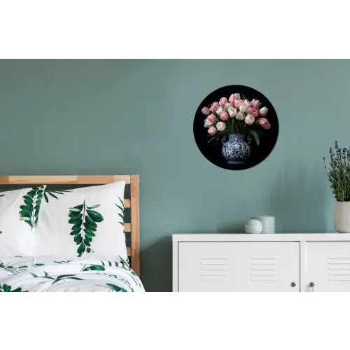 Bloemen - Roze - Tulpen - Vaas Wandcirkel aluminium klein -slaapkamer