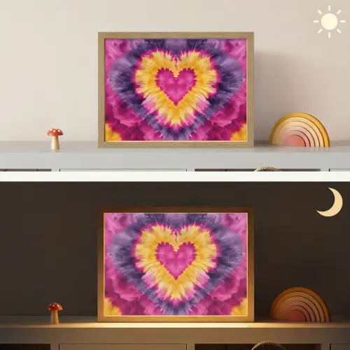 Tie dye - Hartvorm - Vlammen - Oranje Light Box met batterij (Wandlamp kind) middel -sfeer3_kind
