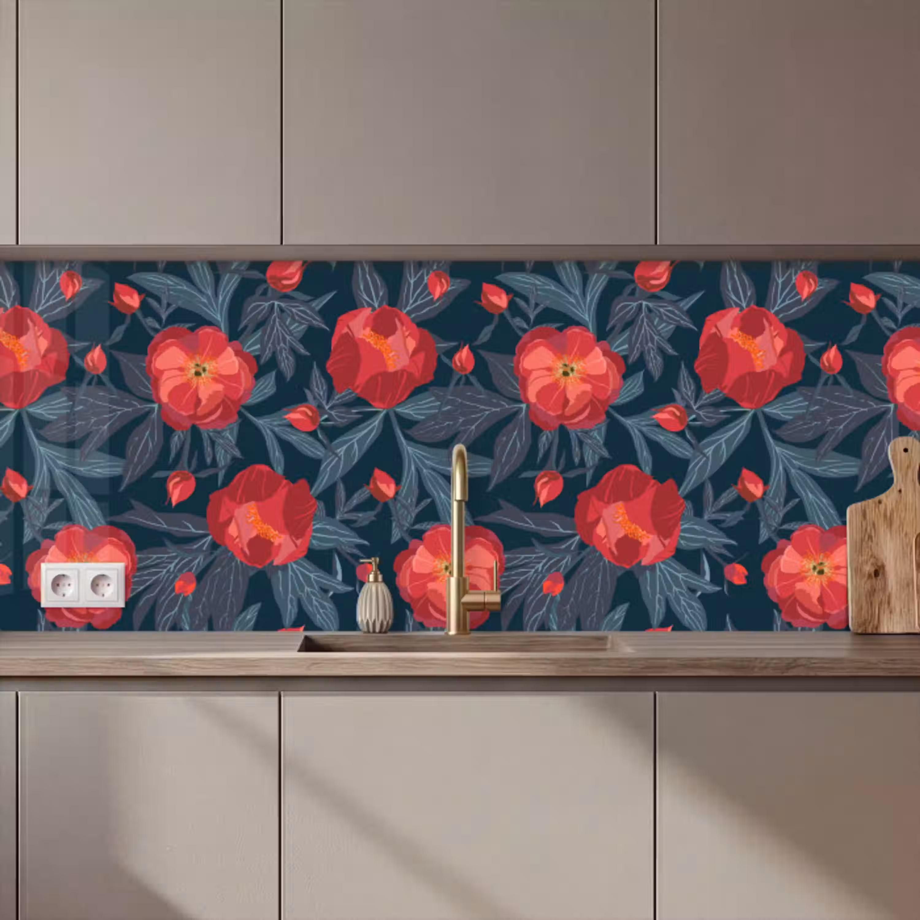 Bloemen - Rood - Bladeren - Patronen keuken achterwand 2 middel 871 zz_3dshopping