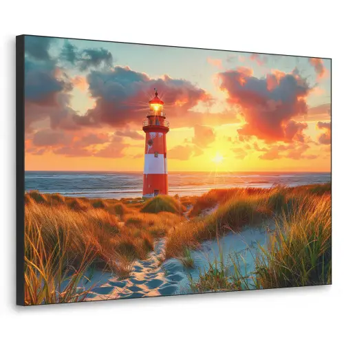 Vuurtoren - Zonsondergang - Duinen - Horizon Textielframe zwart klein -3d