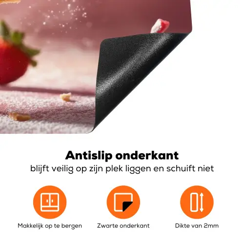 Aardbei - Taart- Eten - Roze Inductie beschermer vinyl 3mm klein -zzzzzzz-td-onderkant