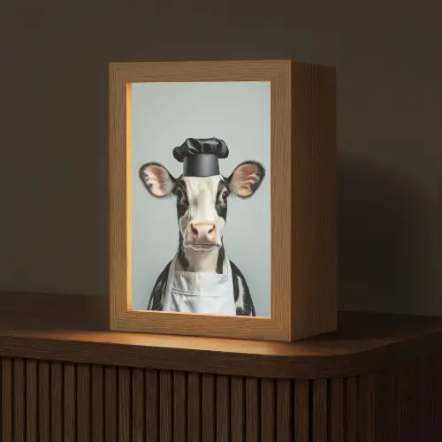 Koe - Zwart - Wit - Kok Light Box met kabel (Tafellamp) klein -z3d_website