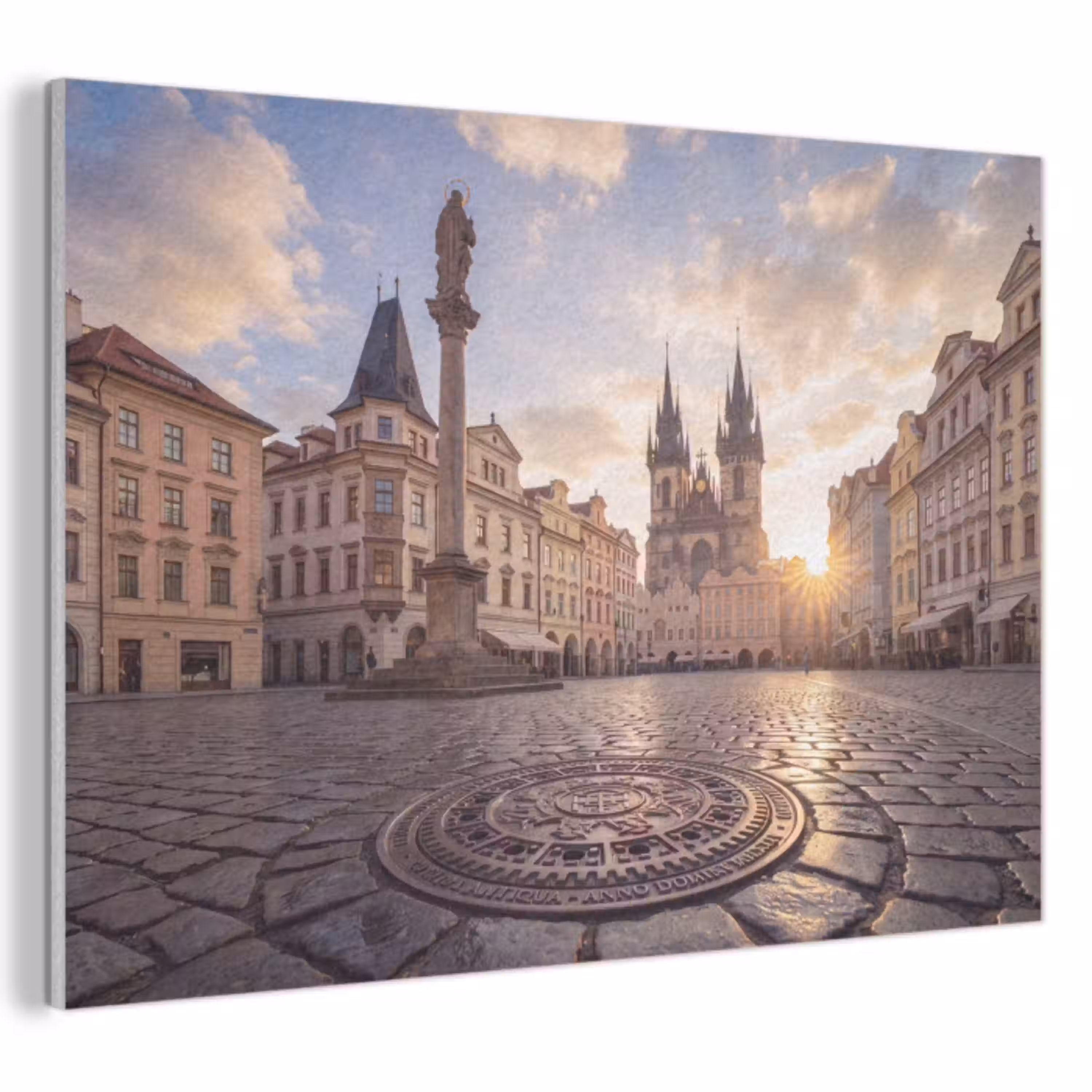 Stad - Praag - Ochtend - Architectuur - Goud PET vilt klein -3d