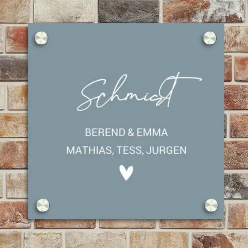 Effen blauwgrijs - Sierlijk Naambord Vierkant klein -sfeer2