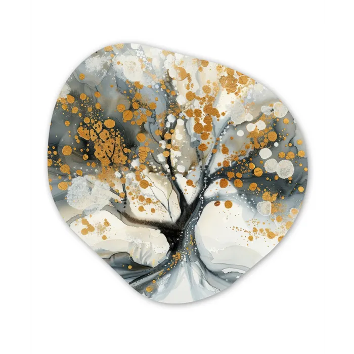 Boom - Modern - Abstract - Goud - Zwart - Wit Wandcirkel Organisch Forex 3mm klein -3d