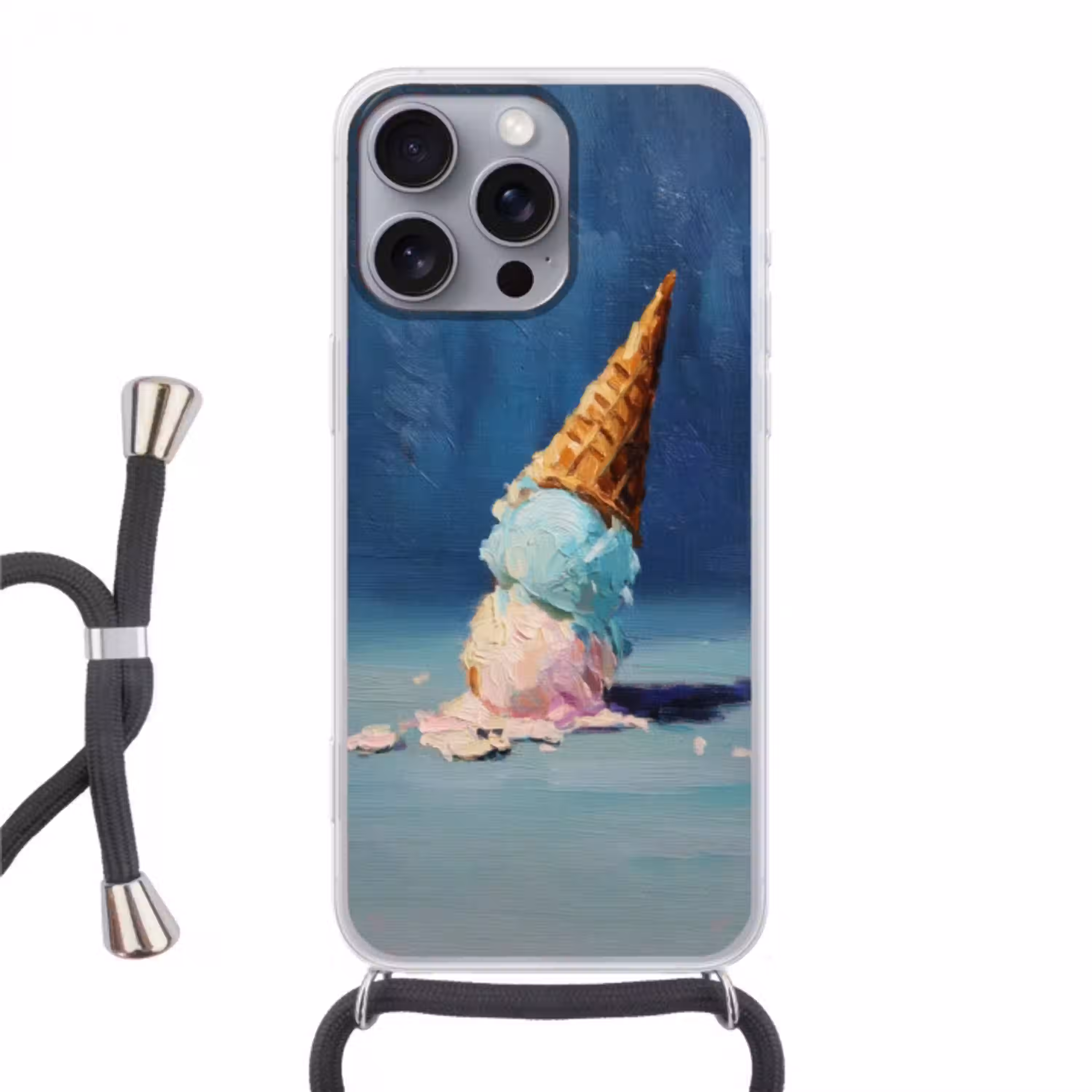 Ijshoorn - Bolletjes - Smelt - Roze Hoesje iPhone 16 Pro Max met koord klein -3d