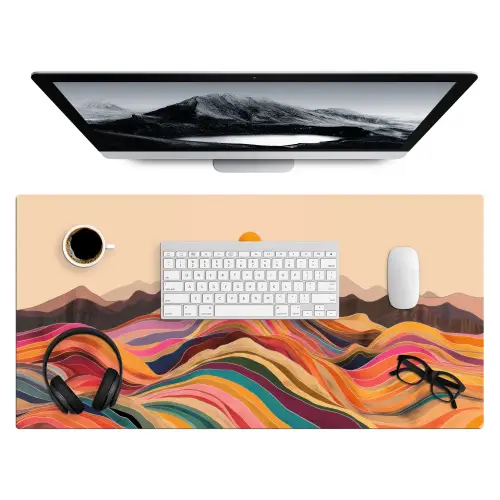 Zon - Kleurrijk landschap - Bergen Muismat XXL klein -3d