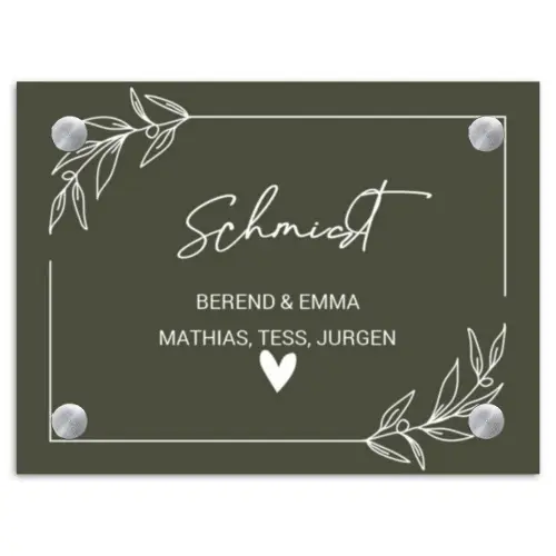 Olijfgroen - Sierlijk Naambord Rechthoek middel -3d