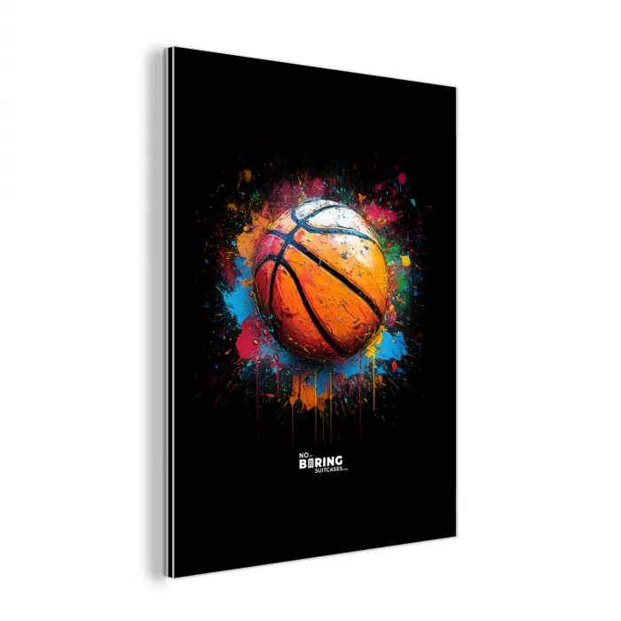 Oranje basketbal te midden van verfspetters aluminium wit klein -3d