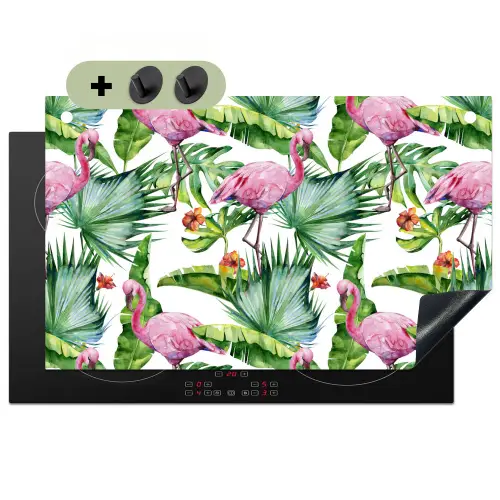 Flamingo - Bloemen - Bladeren - Jungle - Tropical Inductie beschemer met haakjes klein -3d