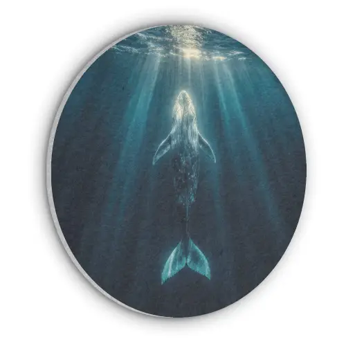 Walvis - Water - Zonnestralen - Blauw Akoestische PET Vilt - Rond klein -3d
