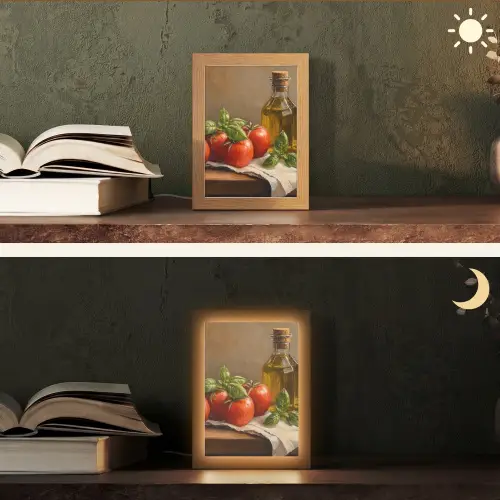 Tomaten - Olijfolie - Stilleven Light Box met kabel (Tafellamp) klein -sfeer3