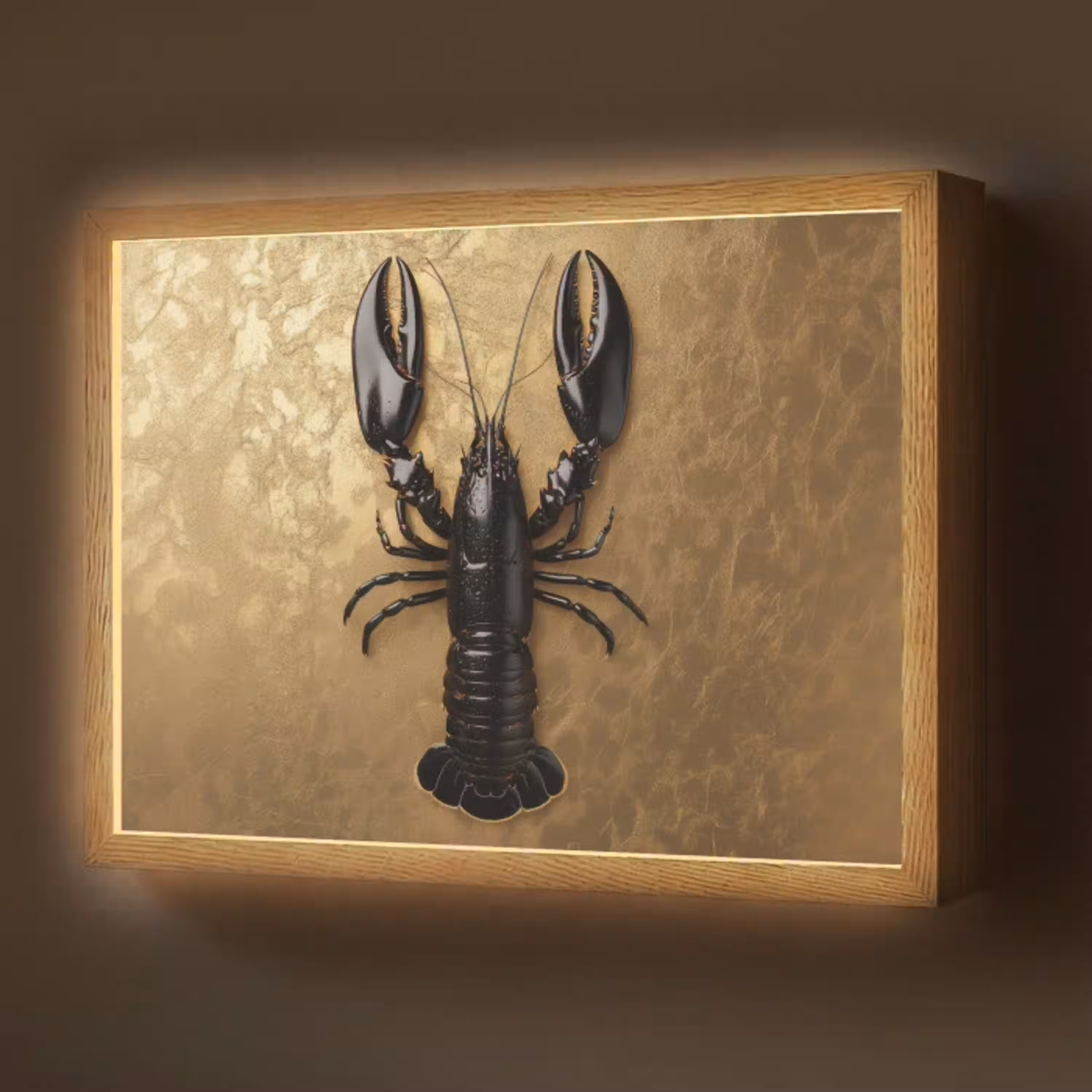 Kreeft - Zwart - Goud - Luxe Light Box met batterij (Wandlamp) middel -z3d_website