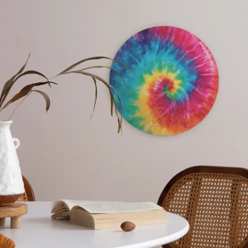 Regenboog - Tie dye - Kleurrijk - Blauw Akoestische PET Vilt - Rond klein -sfeer3