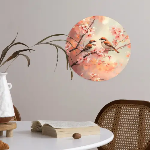 Vogels - Romantic - Bloesemtak Wandcirkel behangsticker klein -sfeer3