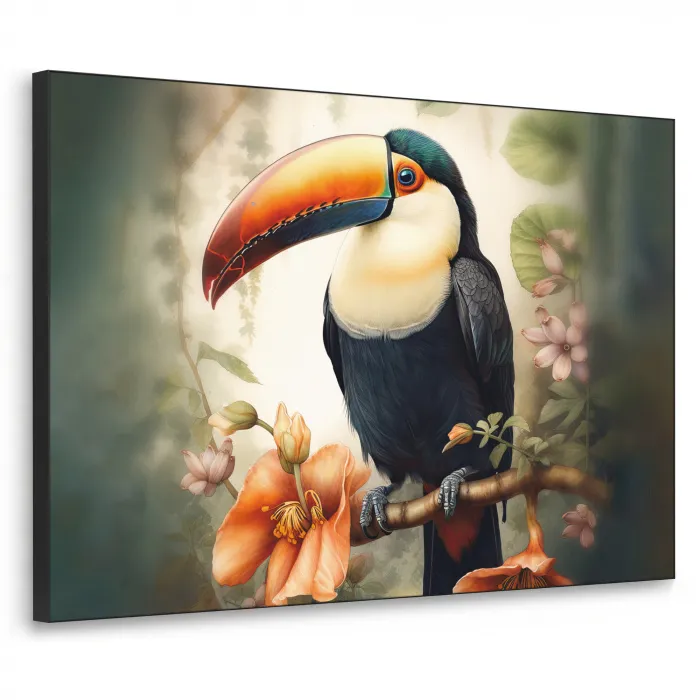 Toekan - Vogel - Bloemen - Planten Textielframe zwart klein -3d