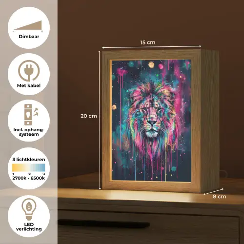 Leeuw - Verf - Kleurrijk - Zwart - Dieren Light Box met kabel klein -USP_NL
