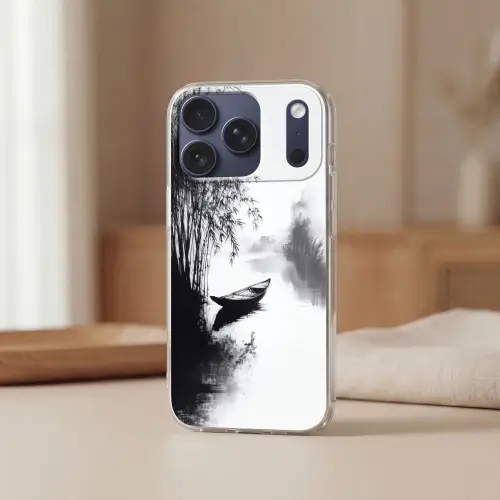 Boot - Rivier - Bamboe - Wit Telefoonhoesje iPhone 17 Pro klein -sfeer2