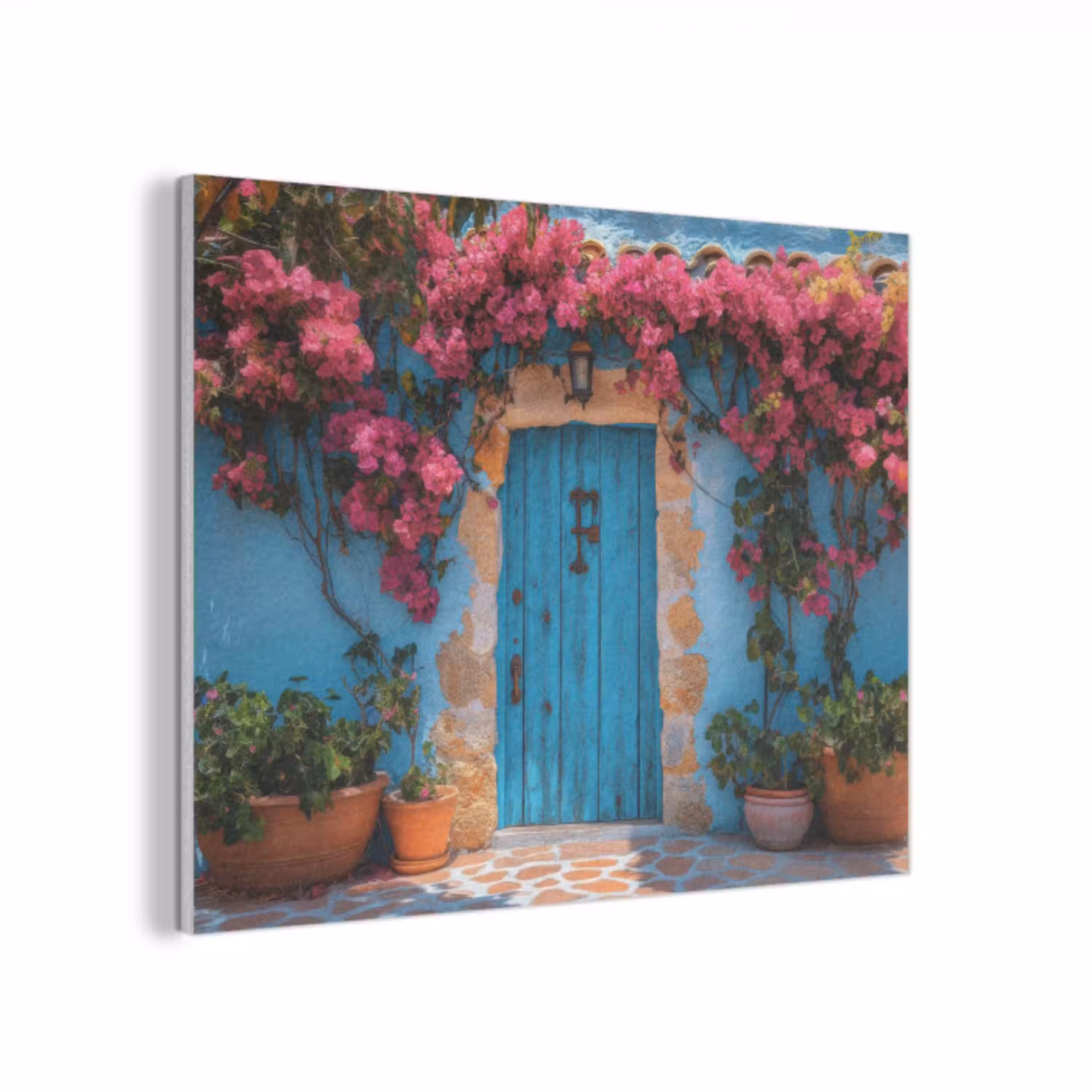 Deur - Hout - Bloemen - Blauw PET vilt klein -3d