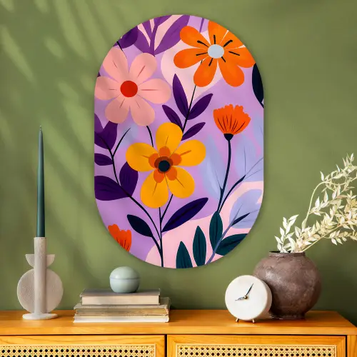 Bloemen - Kleurrijk - Bladeren Wandcirkel Ovaal Glas middel -sfeer2