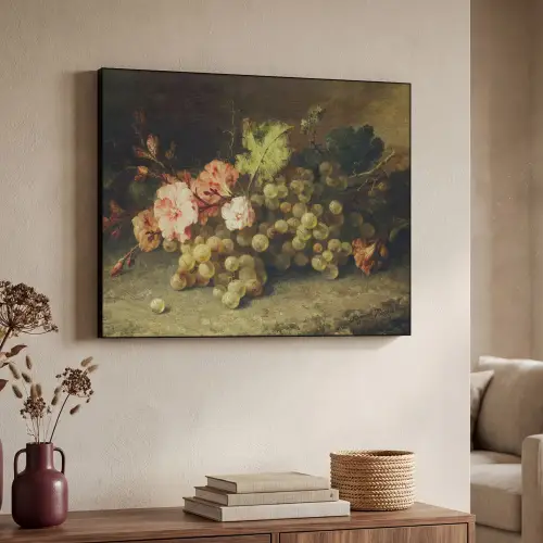Fruit - Stilleven met druiven - Oude meesters Textielframe zwart klein -sfeer3