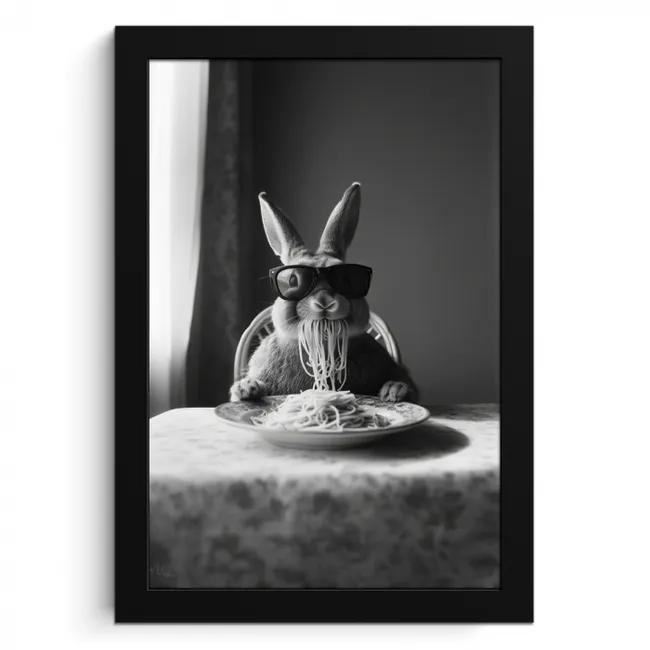 Konijn - Bunny - Zonnebril - Tafelkleed - Pasta - Schattig KitchenYeah - Keuken - Fotolijst klein -3d