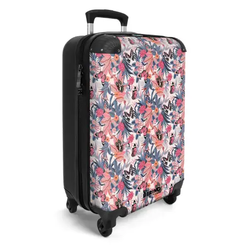 Tropisch vlinder patroon licht roze NBS - Handbagage koffer - Kinderen Unisex middel -productfoto_3d