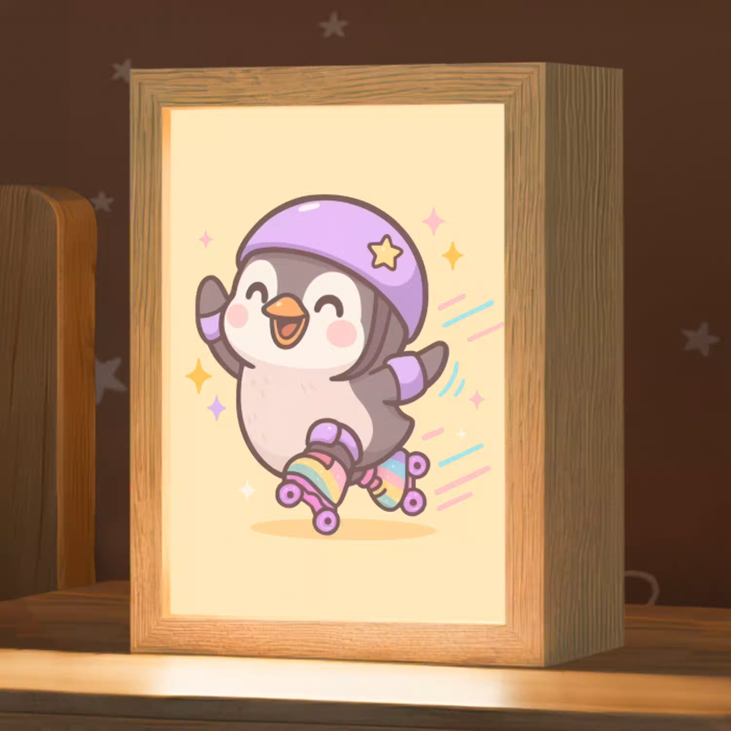 Pinguïn - Rolschaatsen - Geel - Energiek Light Box met kabel klein -zzz_3d_website
